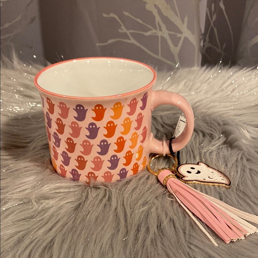 BNWT COBWEBS & CAULDRONS Pink Ghost Mug and Keychain Combo